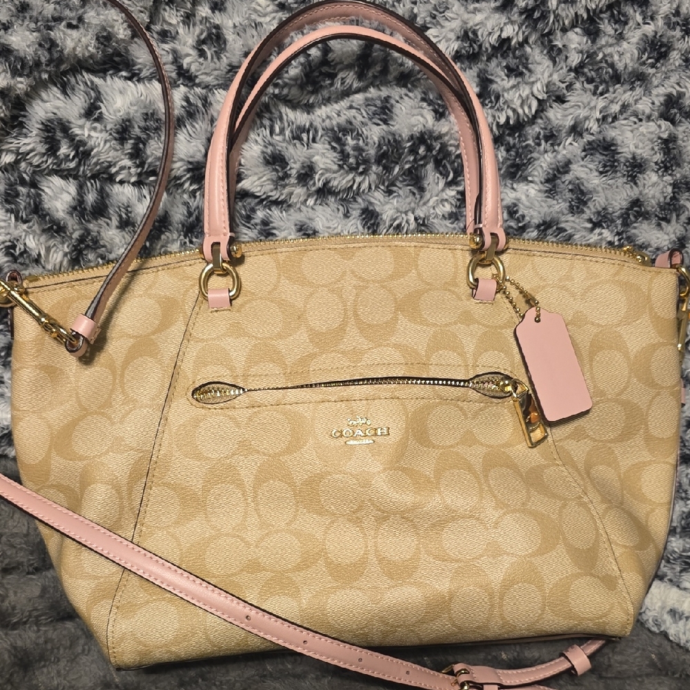 Coach Beige and Pink Signature Shoulder Bag